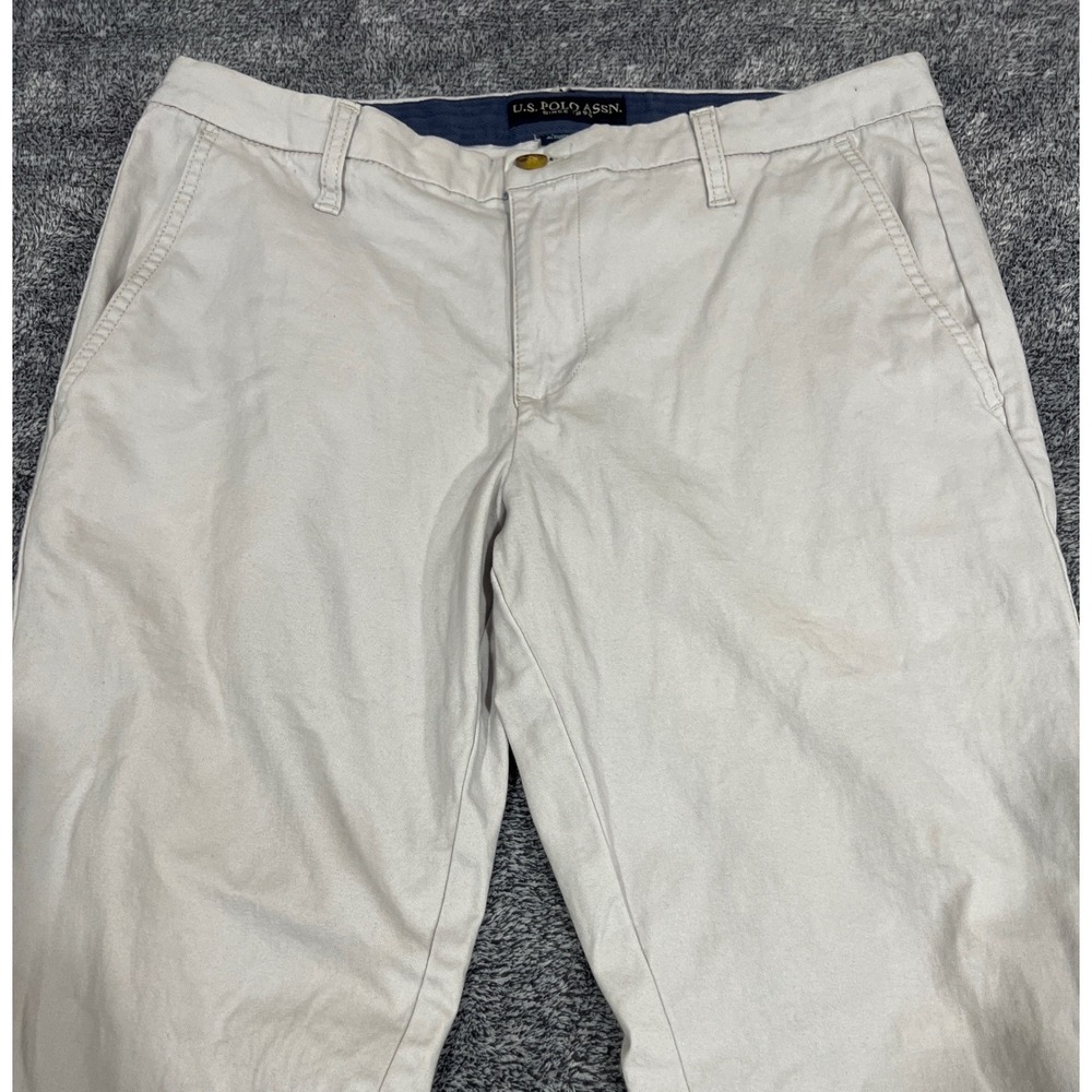 US Polo Assn Mens 32x32 Activate Stretch Chino Pants Khaki Tan Flat Front